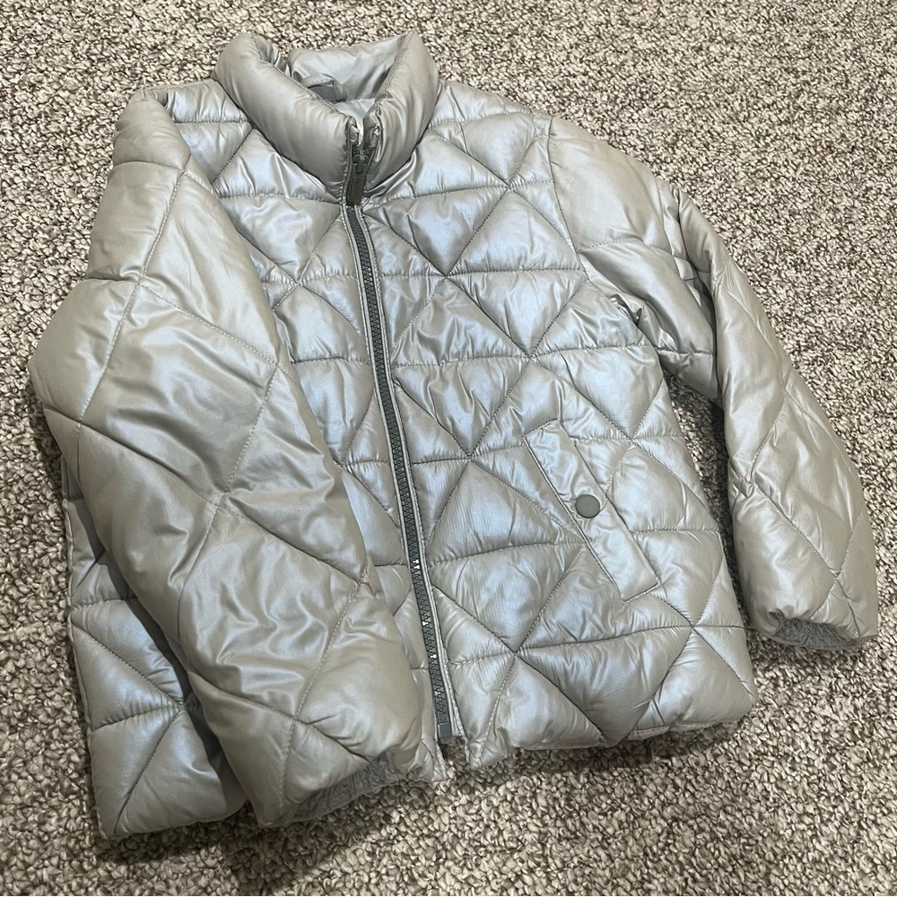 ZARA Girls Lightweight Silver Puffer Jacket Size 7 (122cm) Quilted Coat - Picture 5 of 10